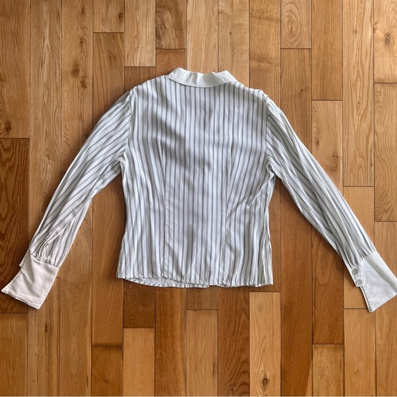 Vintage Judy Knapp White Striped Oversize Collar Long Sleeve Top Size Medium - Picture 8 of 8
